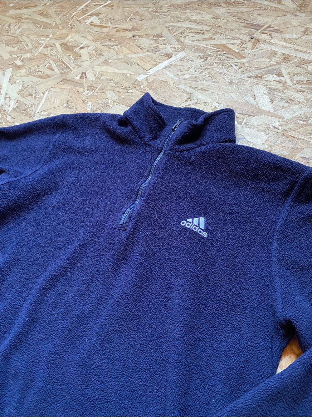 2003 Vintage Adidas Men's Navy Quarter-Zip Fleece Pullover